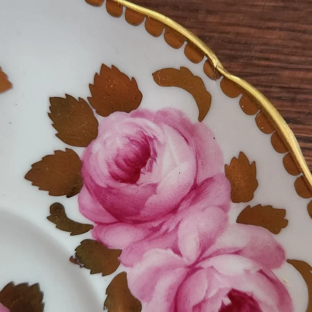 Vintage Royal Chelsea England fine bone China heavy gold cabbage Rose cup saucer